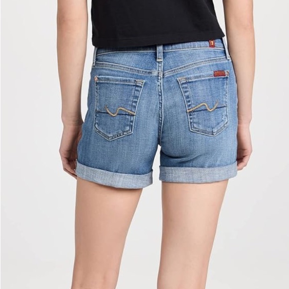 7 for all Mankind Women’s Size 31 Relaxed Mid Roll Distressed Jean Shorts - Picture 7 of 13